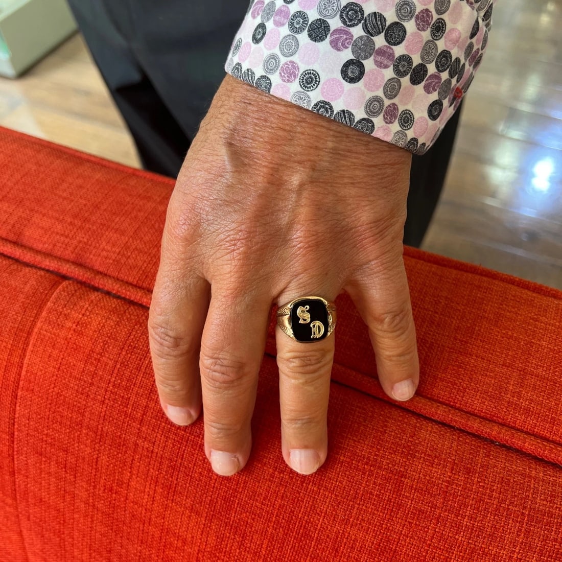 Vintage 1950's Men's SD Letter Black Onyx Signet Ring 10K Yellow Gold, 10.16 Gr - 2