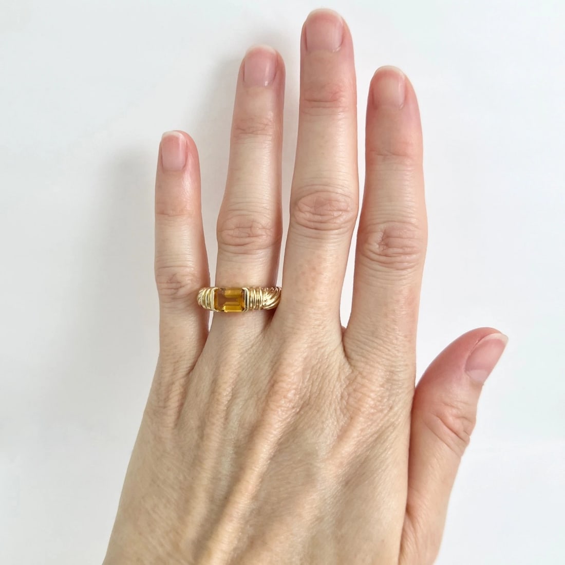 Vintage 1960's Orange Citrine Gemstone Band Ring 14K Yellow Gold, 6.33 Grams - 2