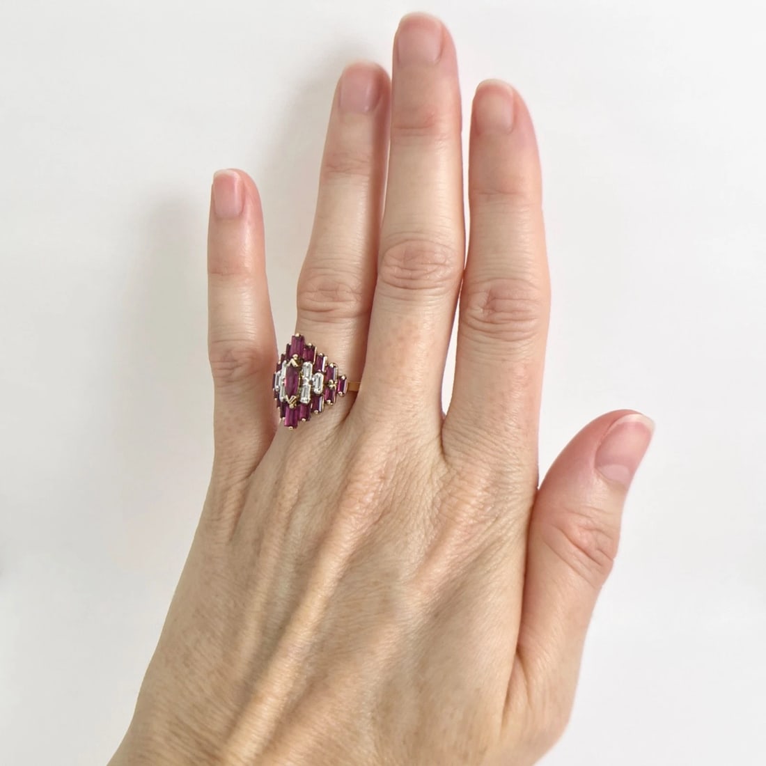 Vintage Tourmaline Diamond Pyramid Cocktail Ring 14K Yellow Gold, 4.21 Grams - 3