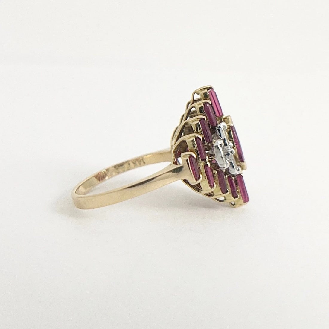 Vintage Tourmaline Diamond Pyramid Cocktail Ring 14K Yellow Gold, 4.21 Grams - 5