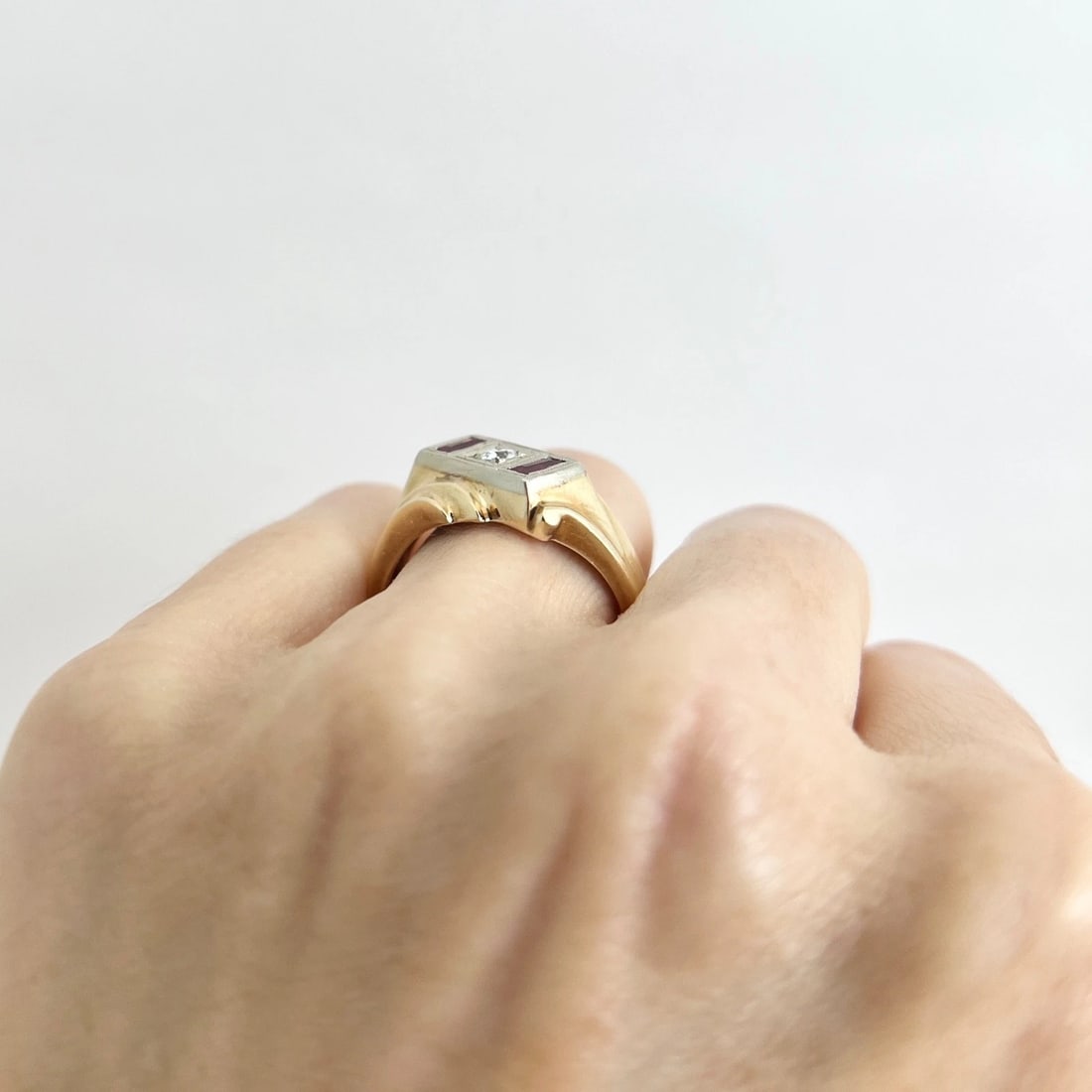 Vintage 1940's Ruby Diamond Asymmetrical Statement Ring 14K Yellow Gold, 7.27 Gr - 4