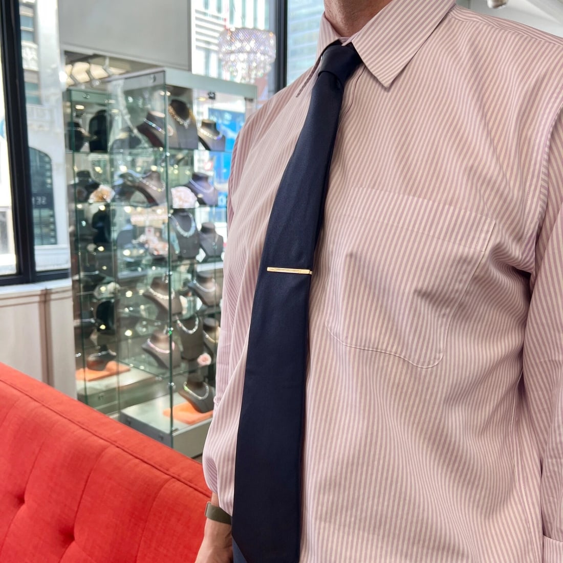 Vintage Tri-Color Tie Bar Clip with Chain 18K Yellow Gold, 4.48 Grams - 6