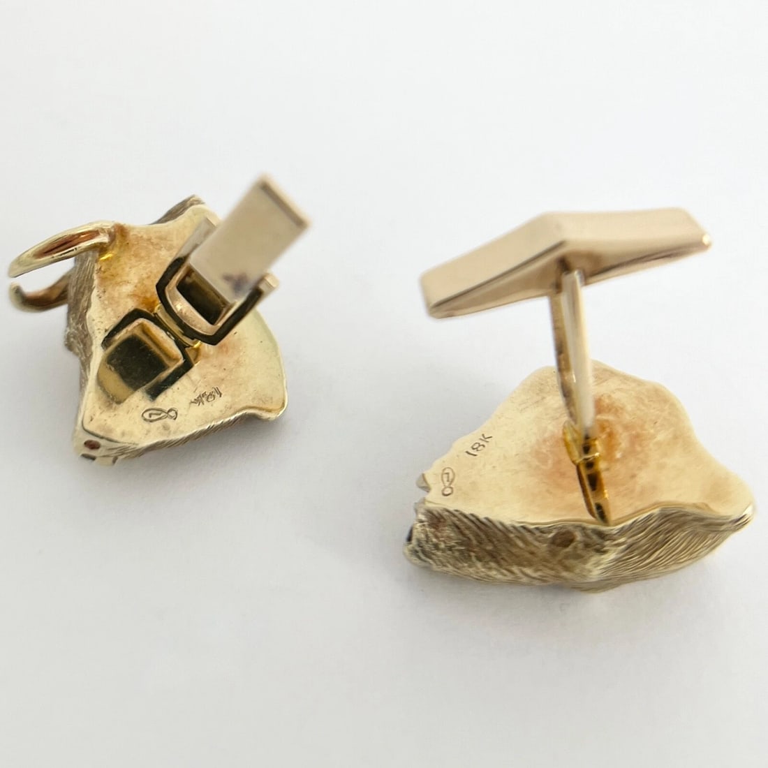 Vintage Bull Bear Ruby Sapphire Animal Cufflinks 18K 14K Yellow Gold, 26.39 Gram - 8
