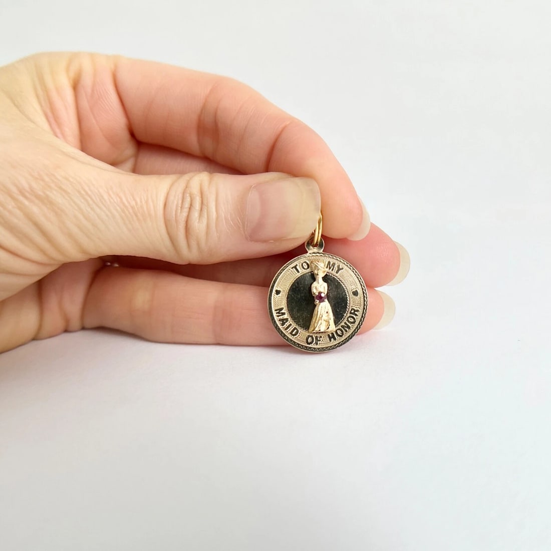 Vintage 1960's Maid of Honor Ruby Pendant Charm 14K Yellow Gold, 2.05 Grams - 4