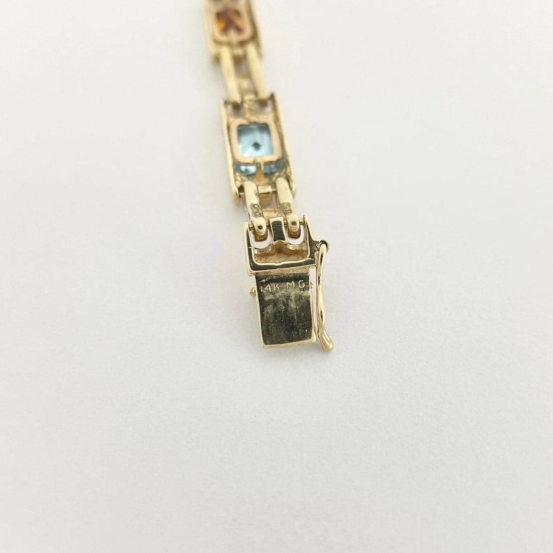 Vintage Multicolored Gemstone Chain Link Bracelet 14K Yellow Gold, 26.23 Grams - 9