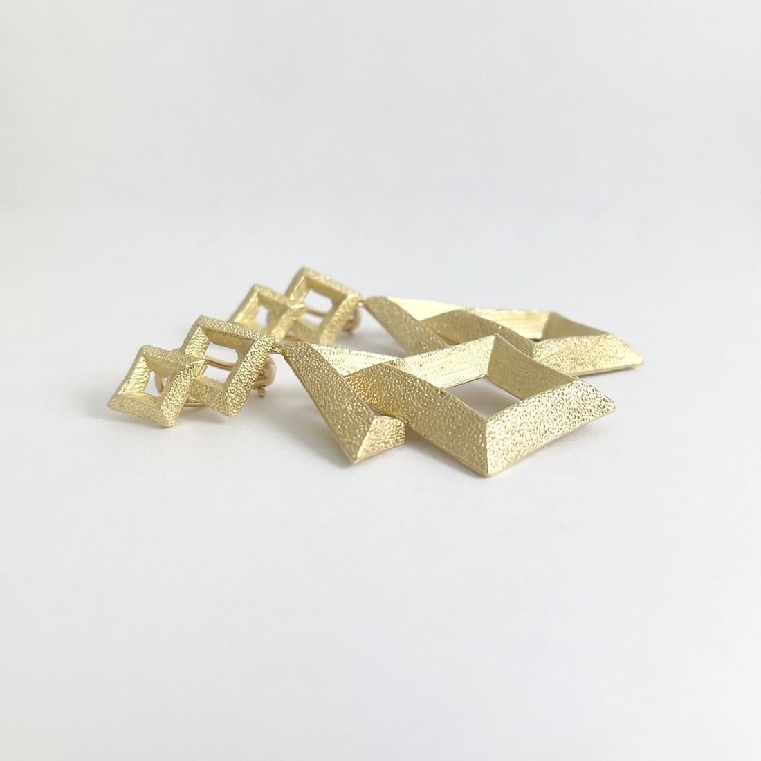 Vintage 1960's Long Geometric Dangle Drop Earrings 14K Yellow Gold, 29.36 Grams - 5