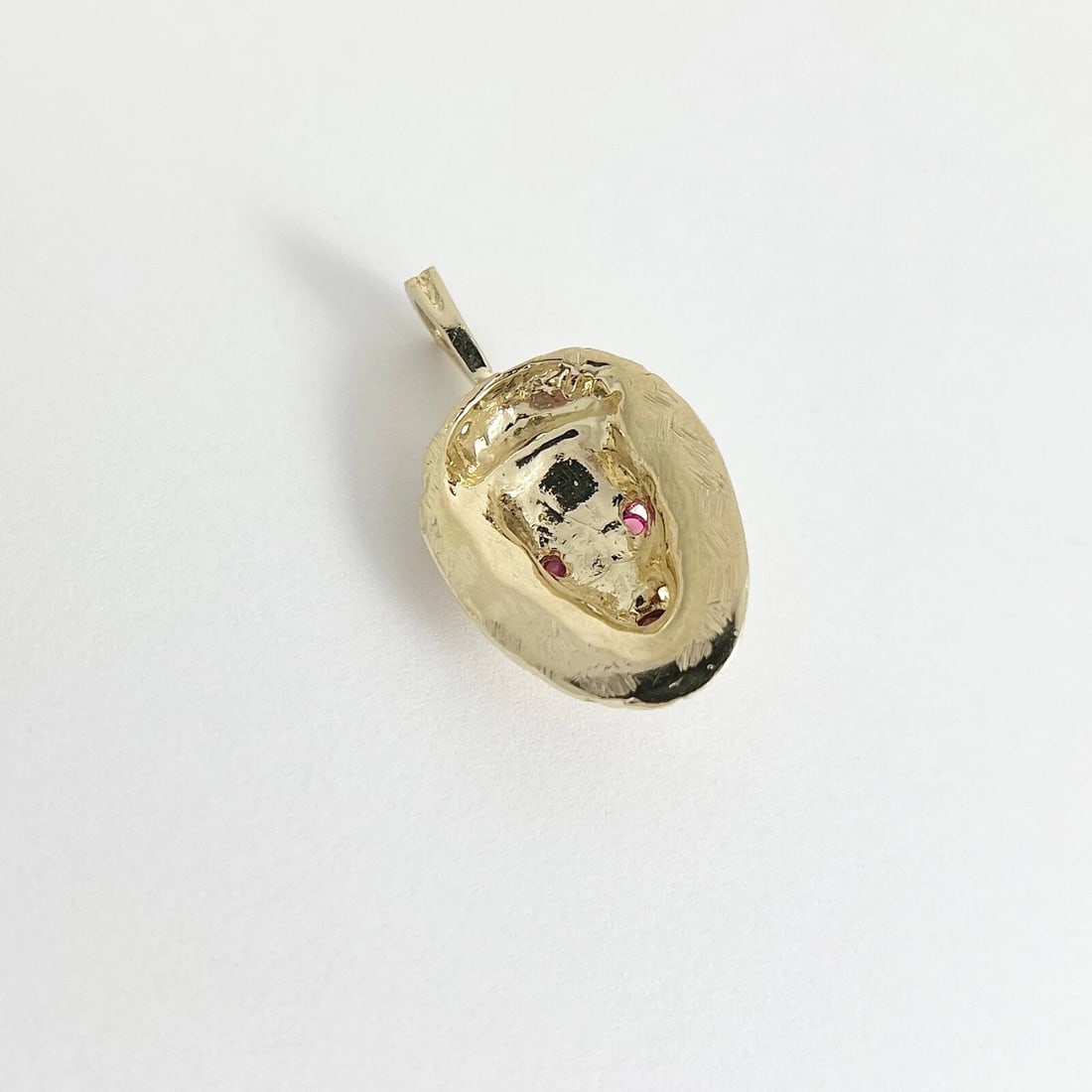 Vintage Simulated Ruby Garnet Lion Head Pendant Charm 14K Yellow Gold 8.65 Gr - 6