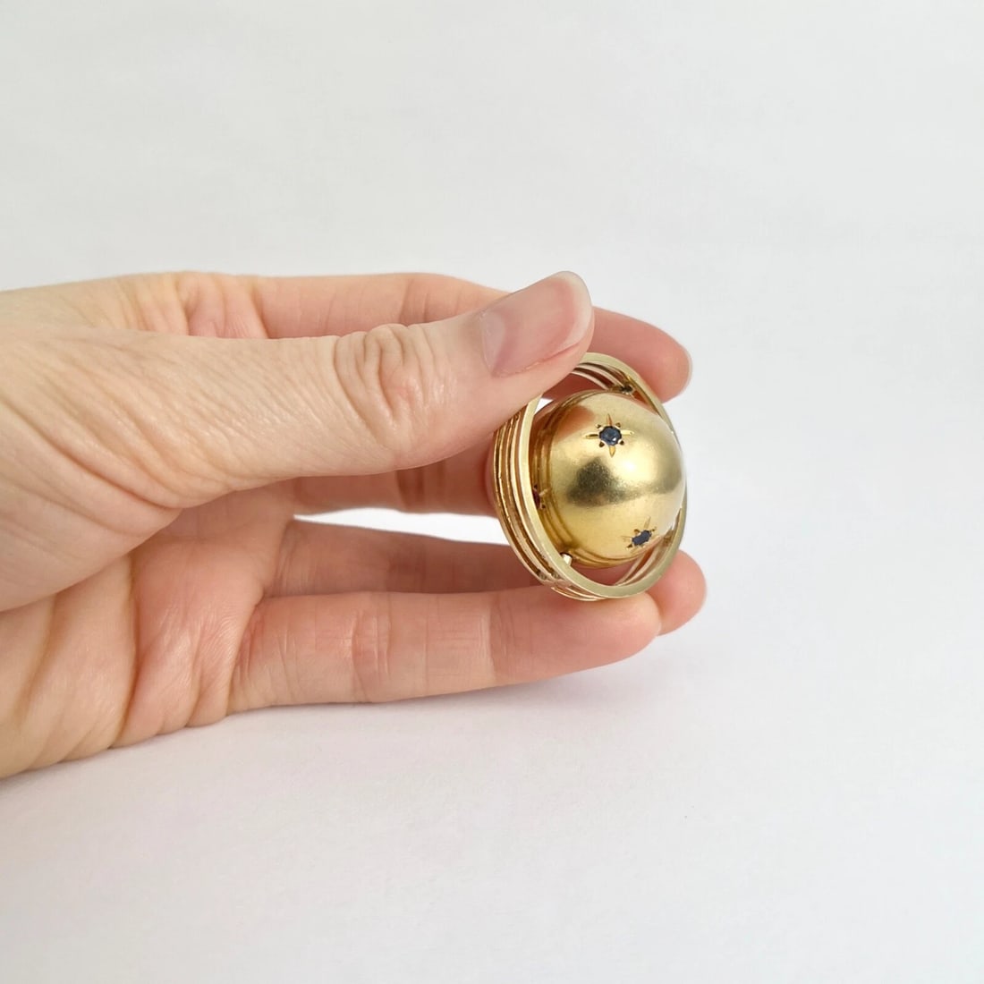 Vintage 1960's Sapphire Spinning Ball Orb Charm Pendant 14K Yellow Gold 14.85 Gr - 3