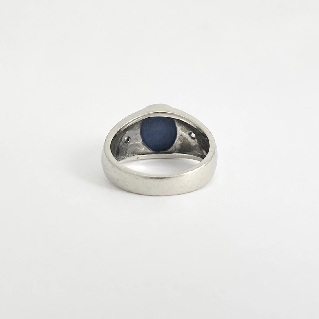 Vintage 1960s Blue Lab-Created Star Sapphire Diamond Ring 14K White Gold 6.07 Gr - 8