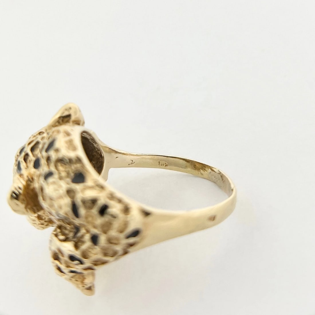 Vintage 1950's Black Enamel Leopard Cheetah Jaguar Ring 14K Yellow Gold 11.25 Gr - 11