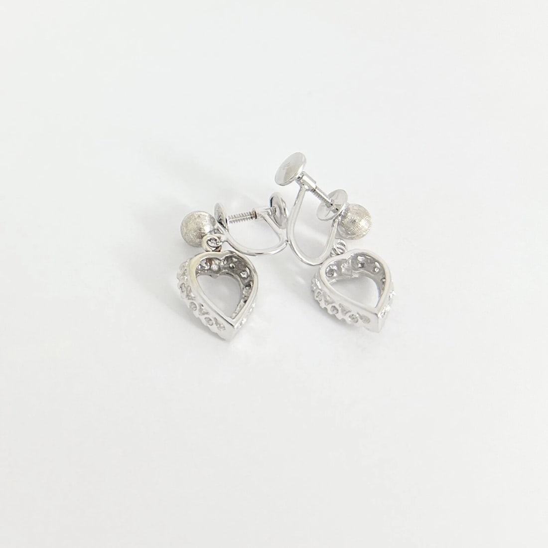 Vintage 1940's Diamond Heart Dangle Drop Earrings 14K White Gold, 3.21 Grams - 6