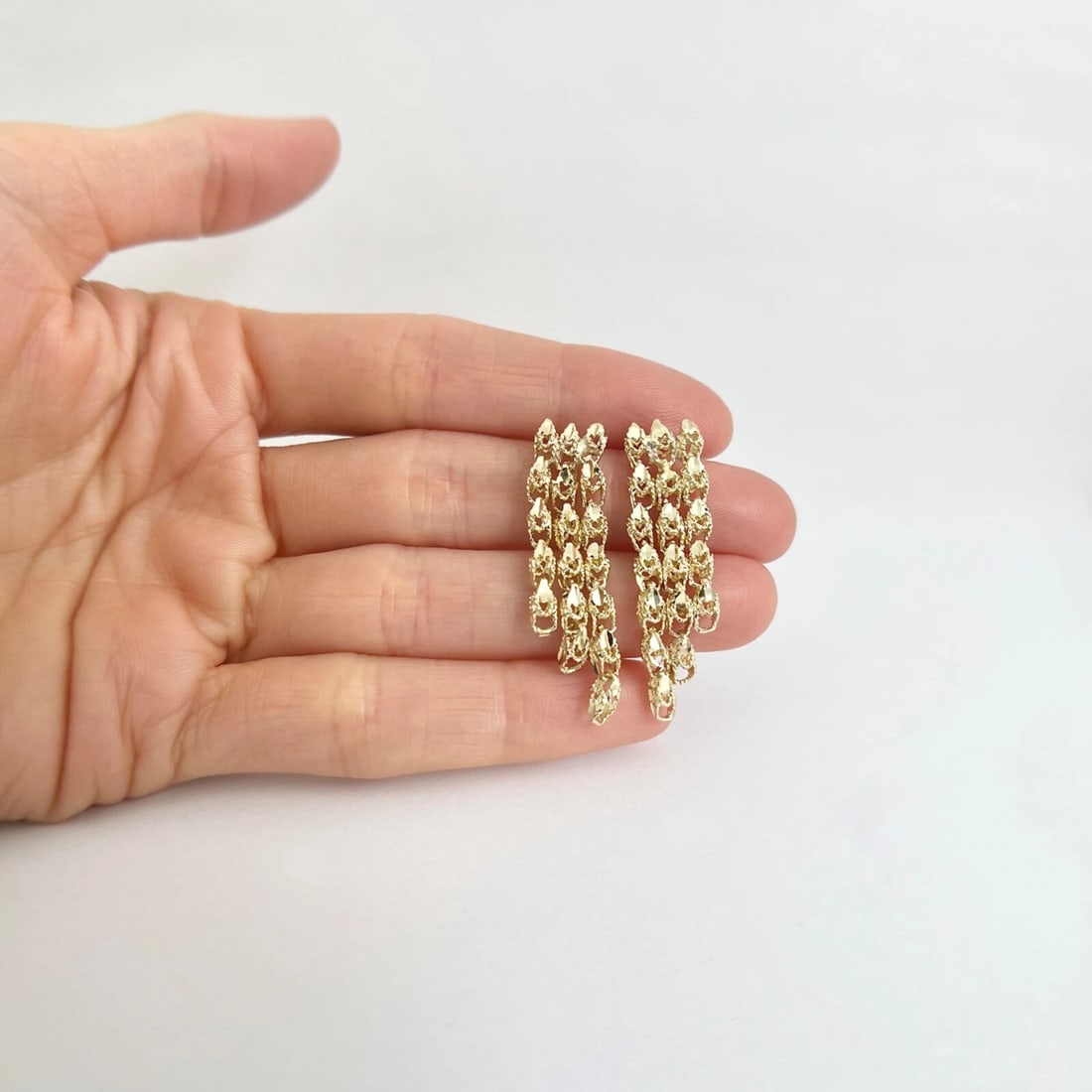 Vintage Multi Chain Dangle Drop Earrings 14K Yellow Gold, 4.47 Grams - 2