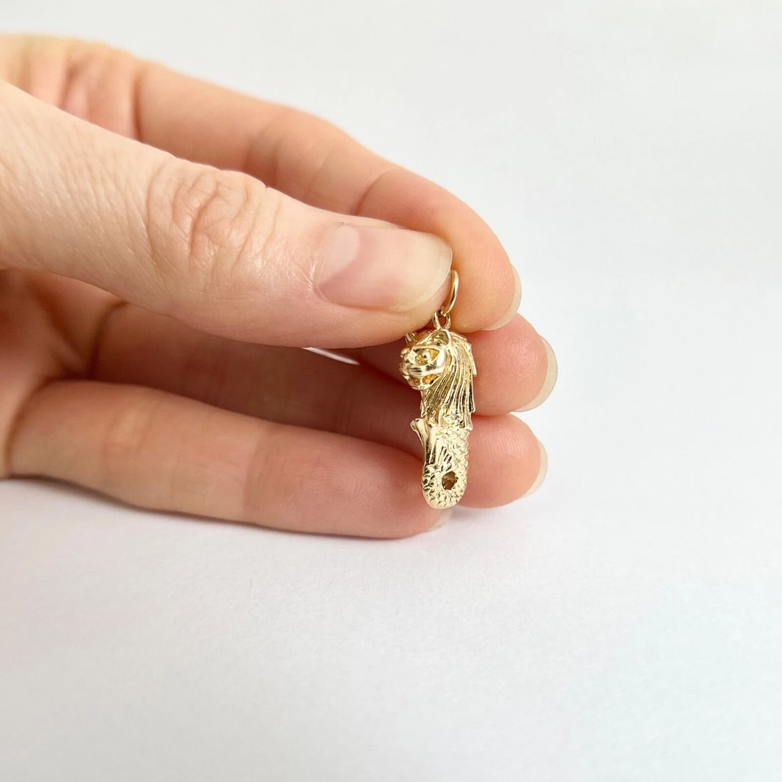 Vintage 1970's Merlion Mermaid Lion Pendant Charm 14K Yellow Gold, 5.40 Grams - 4