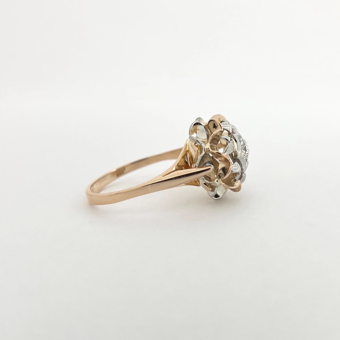 Vintage 1950's Diamond Two-Tone Dome Cocktail Ring 18K Rose White Gold, 5.47 Gr - 7