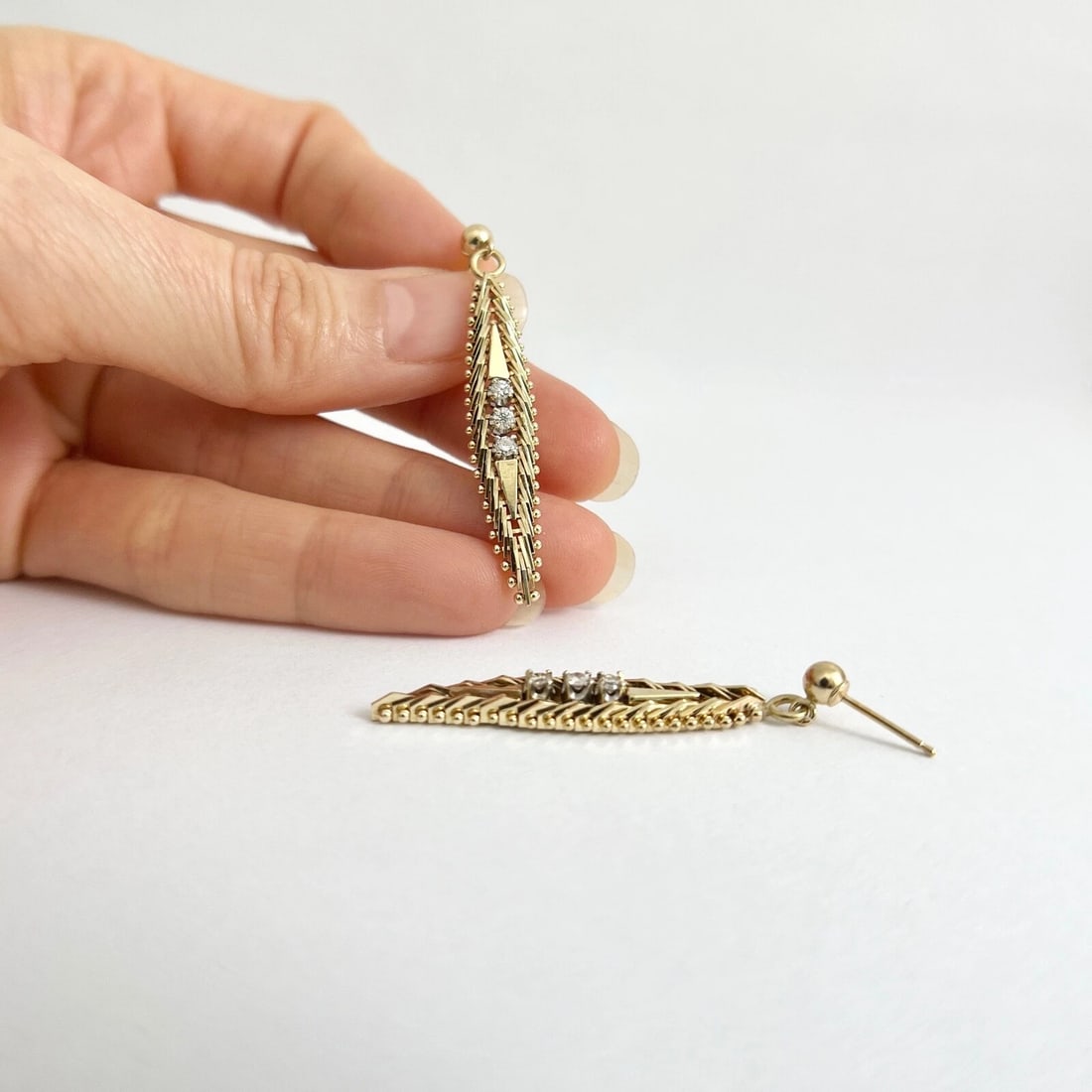 Vintage Diamond Flex Dangle Drop Earrings 14K Yellow Gold, 6.77 Grams - 3