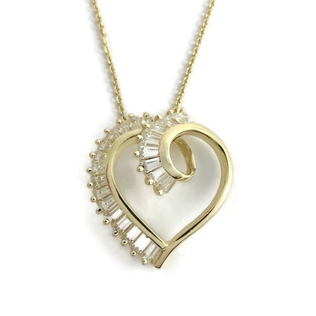 Vintage CZ Cubic Zirconia Open Heart Pendant Necklace 14K Yellow Gold, 5.08 Gram (1 of 11)