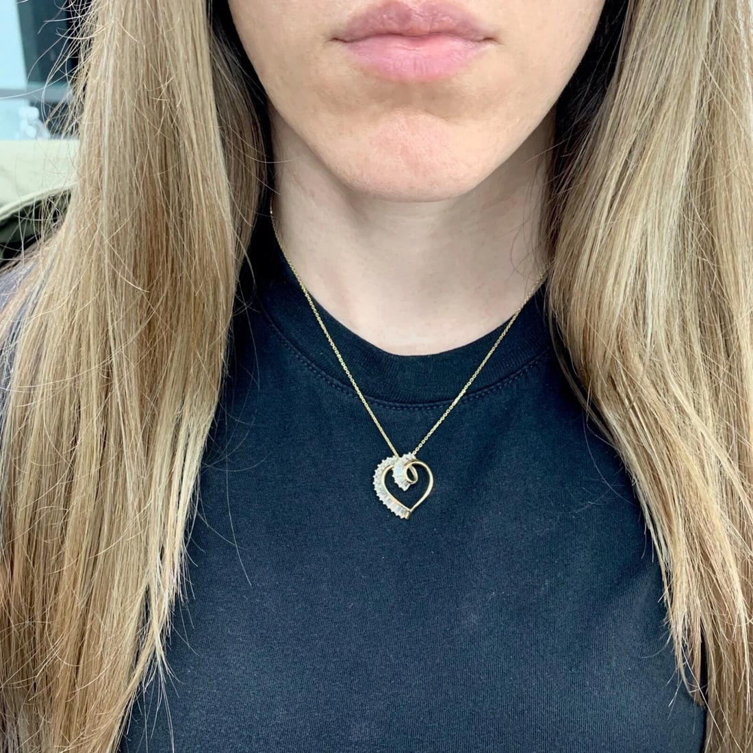 Vintage CZ Cubic Zirconia Open Heart Pendant Necklace 14K Yellow Gold, 5.08 Gram - 4