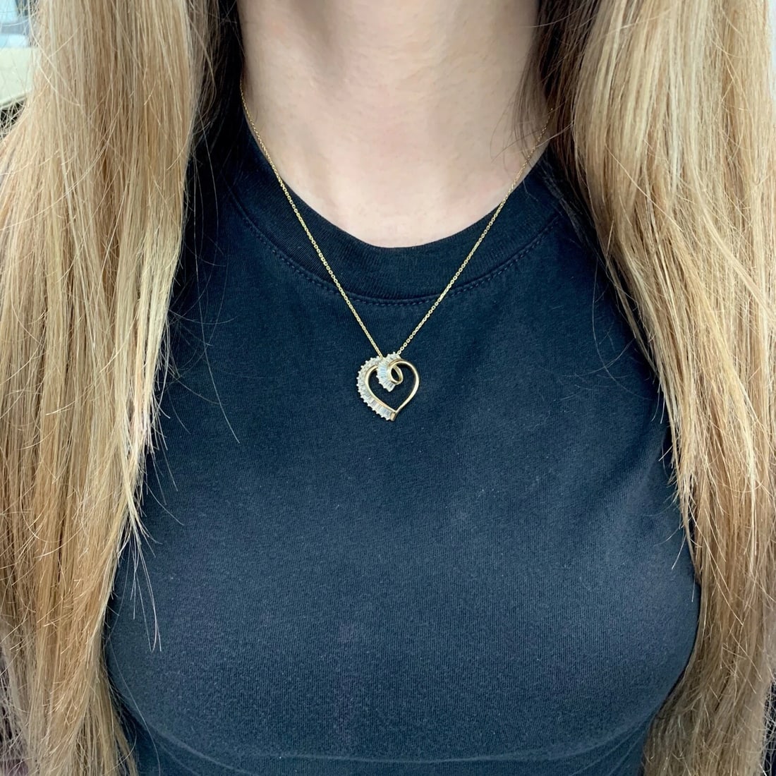 Vintage CZ Cubic Zirconia Open Heart Pendant Necklace 14K Yellow Gold, 5.08 Gram - 5