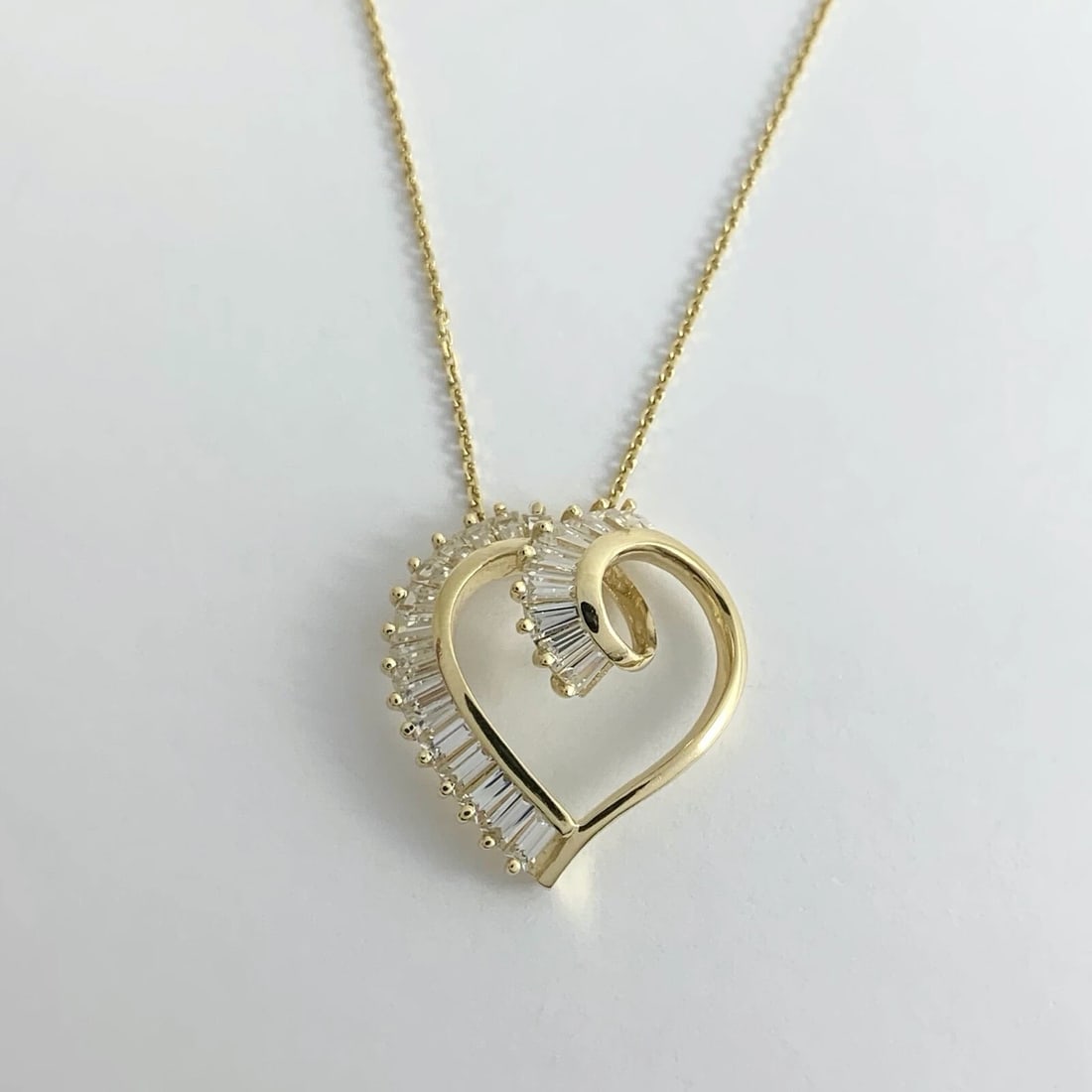 Vintage CZ Cubic Zirconia Open Heart Pendant Necklace 14K Yellow Gold, 5.08 Gram - 6