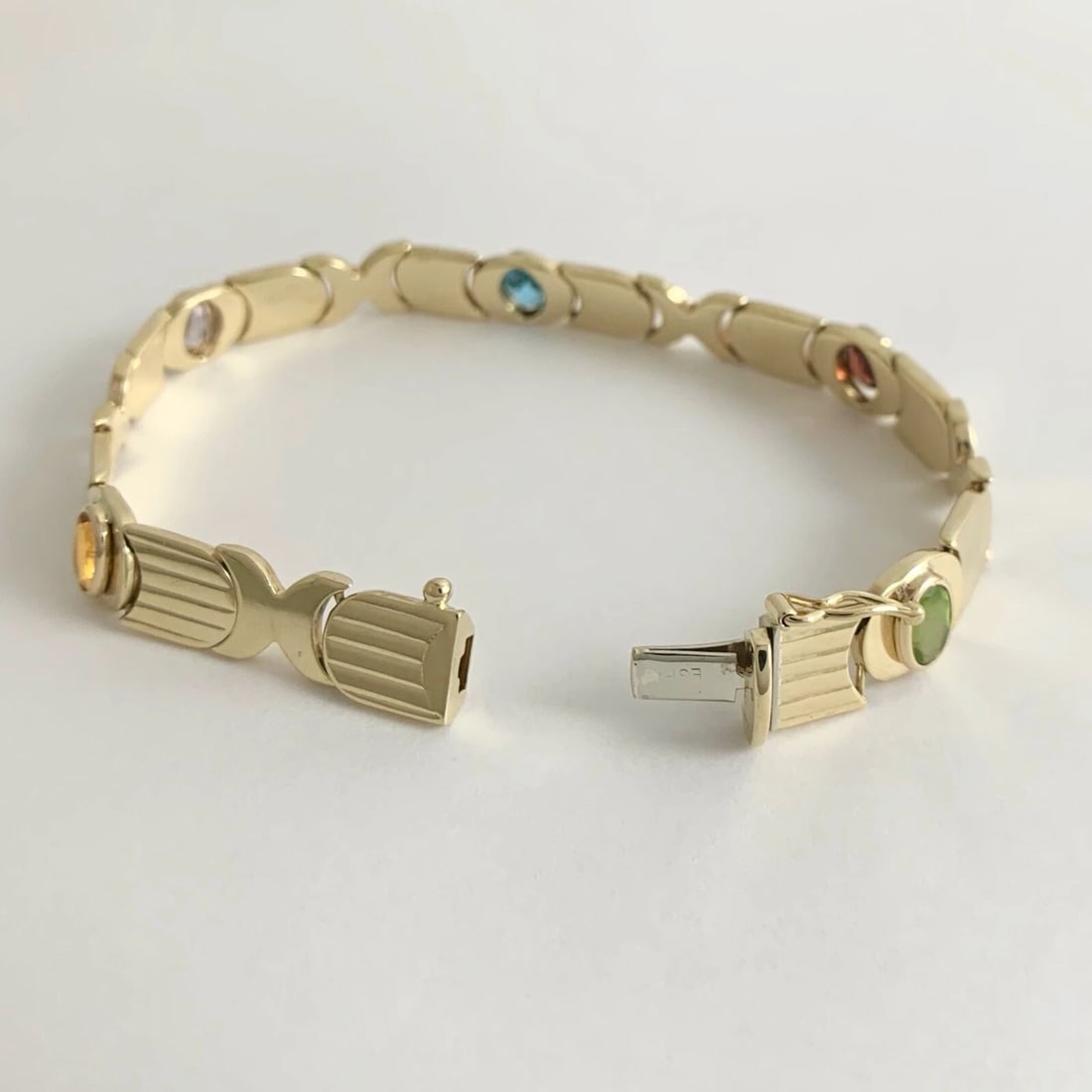 Vintage 1960's Italian Multicolored Gemstone Bracelet 14K Yellow Gold, 15.79 Gr - 8