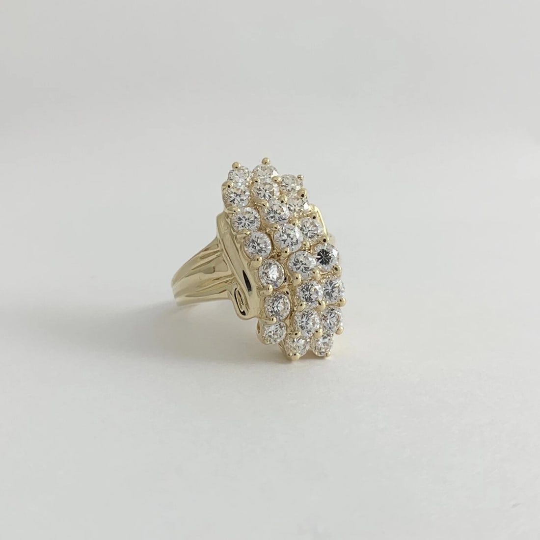 Vintage CZ Cubic Zirconia Long Cluster Cocktail Ring 14K Yellow Gold, 7.44 Gr - 7