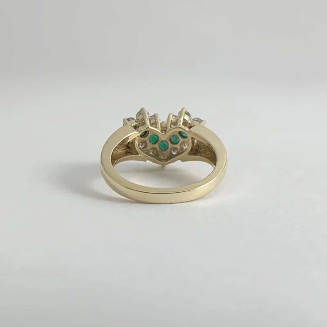 Vintage Green Emerald Diamond Chevron Statement Ring 14K Yellow Gold, 4.77 Grams - 9