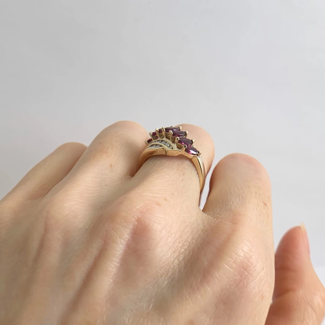 Vintage Marquise Ruby Diamond Channel-Set Statement Ring 14K Yellow Gold 3.78 Gr - 5