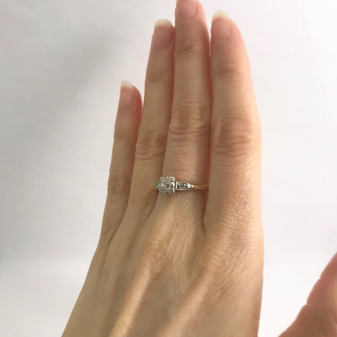 Vintage 1930's European Cut Diamond Engagement Ring 14K Yellow White Gold 1.78 G - 3