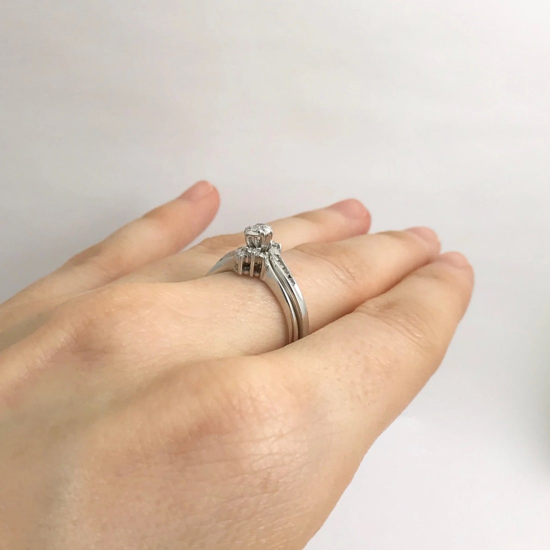 Vintage Marquise Diamond Engagement Ring Set 10K White Gold, .22 CTW, 3.59 Grams - 5