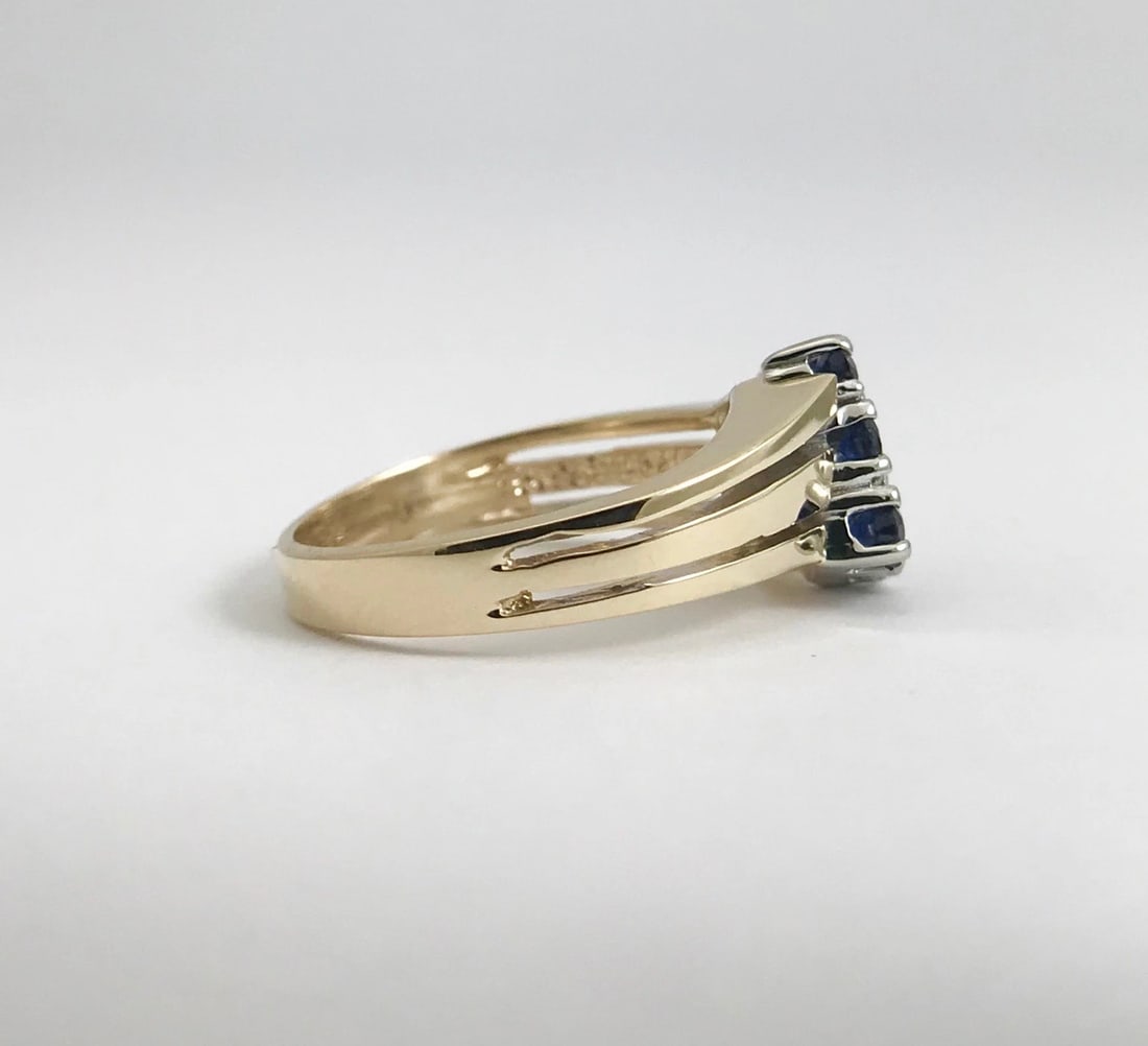 Vintage Blue Sapphire Cluster Cocktail Ring 14K Yellow Gold, Size 5.5, 4.28 Gram - 10