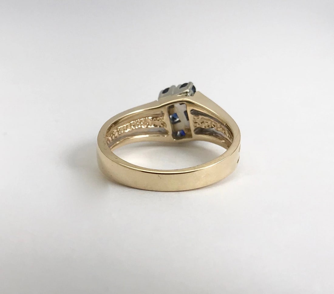 Vintage Blue Sapphire Cluster Cocktail Ring 14K Yellow Gold, Size 5.5, 4.28 Gram - 11