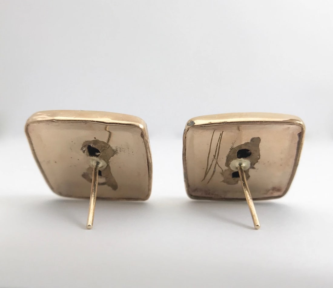 Vintage 1950's Diamond Leaf Square Button Stud Earrings 10K Rose Gold, 9.51 Gram - 10