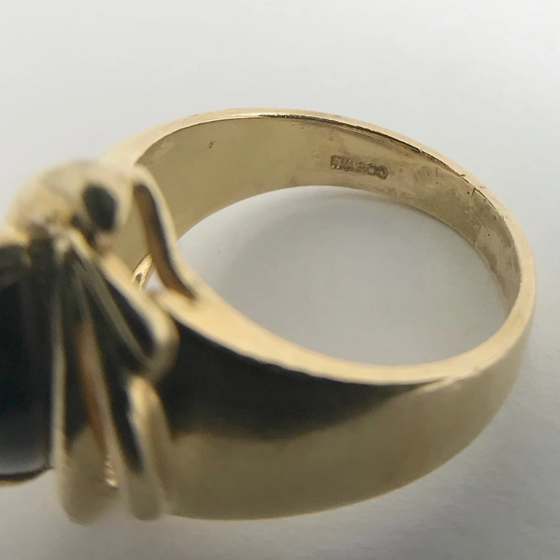 Vintage Marquise Black Onyx Cocktail Ring 14K Yellow Gold, Size 5.5, 5.9 Grams - 12