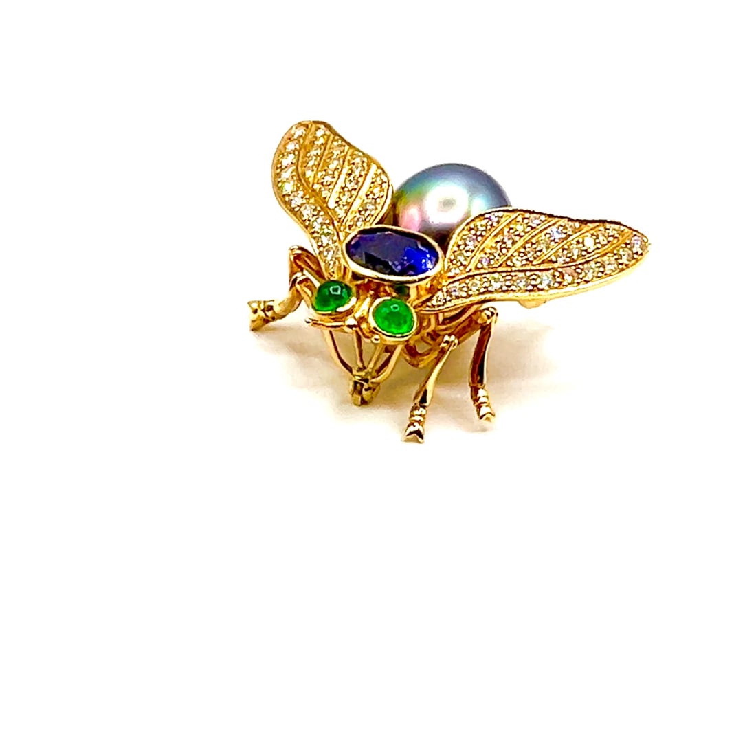 Tiffany & Co 18k Gold Diamond Tahitian Pearl Tanzanite Emerald Fly Pin Brooch (1 of 12)