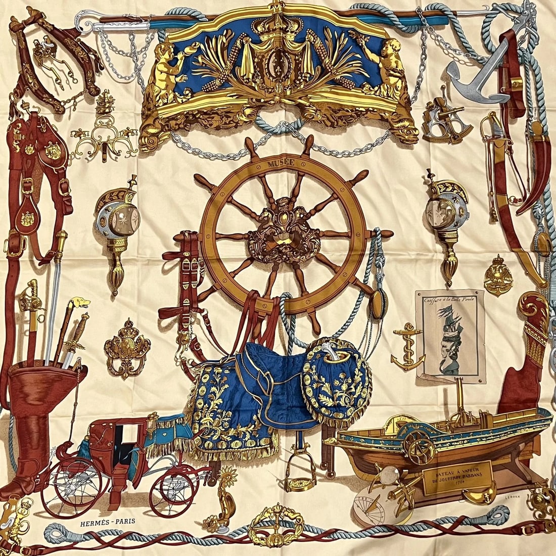 Authentic RARE! Hermes Tan Musee Museum Vintage 90cm Silk Scarf (1 of 7)