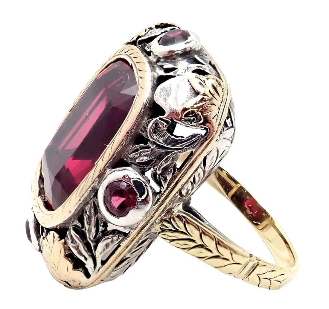 Vintage Estate 14k Gold Sterling Silver Red Stone Ring Sz 5.5 (1 of 5)