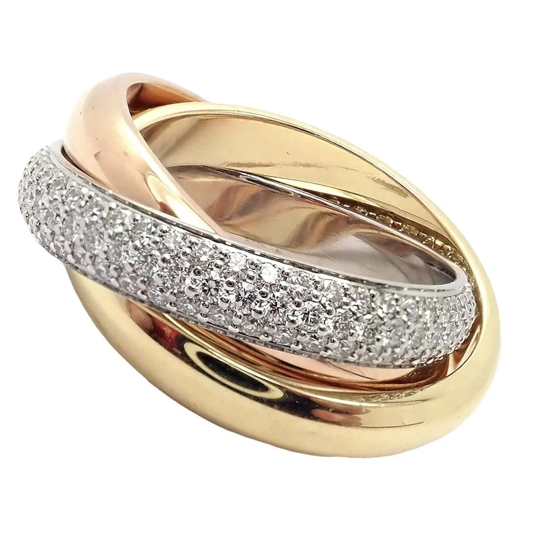 Authentic! Cartier Trinity Classic Diamond 18k White Yellow Rose Gold Band Ring (1 of 12)