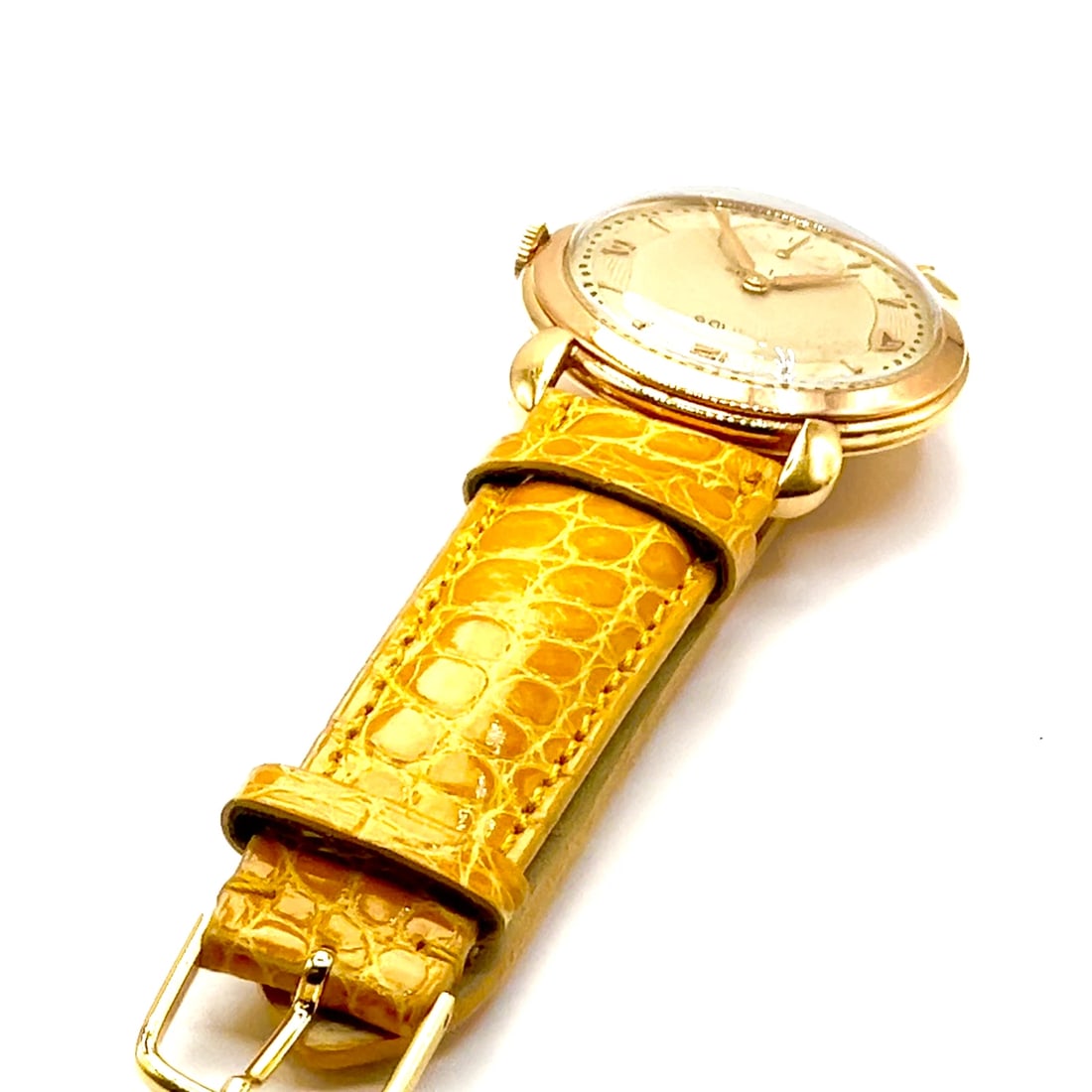 Movado 18k Yellow Gold Automatic Bumper Yellow Alligator Band Watch R8405 (1 of 8)