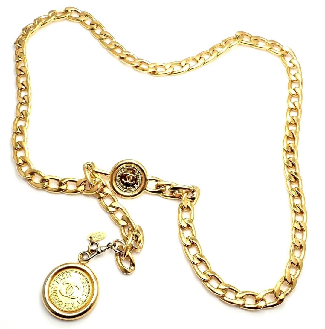 Amazing Authentic Chanel Gold Tone Draped Clasp Belt Necklace 34" (1 of 5)