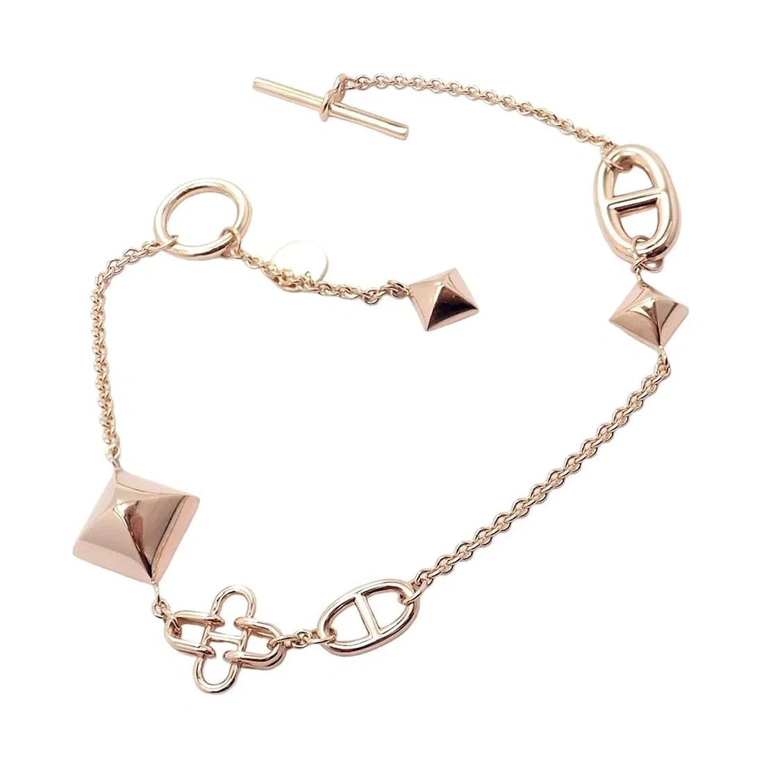 Authentic! Hermes 18k Rose Gold Signature Iconic Logos Link Toggle Bracelet (1 of 9)