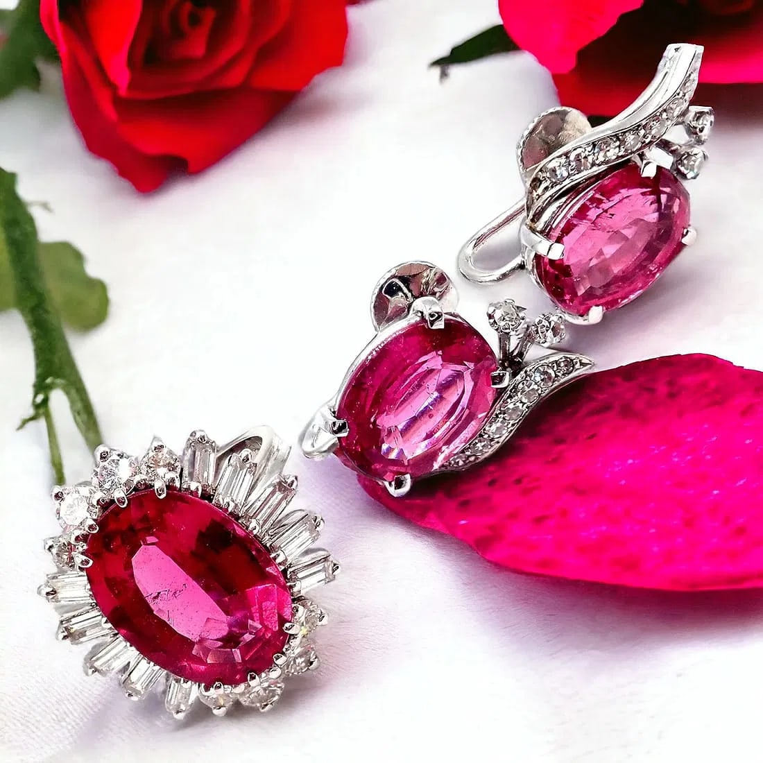 Authentic! H. Stern 18k White Gold Diamond Pink Tourmaline Ring + Earrings Set (1 of 12)