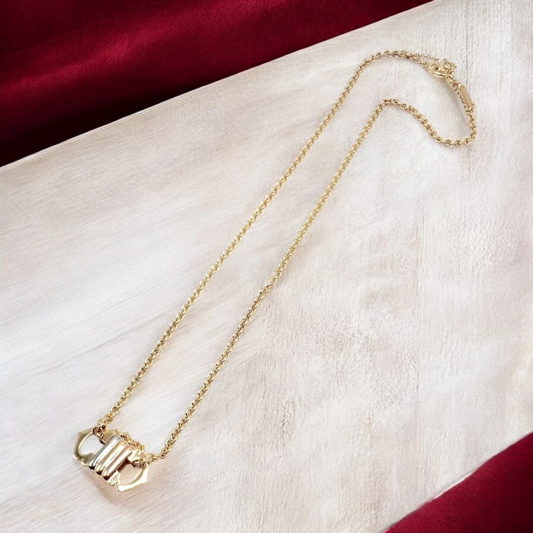 Authentic! Cartier 18k TriColor Gold Double C Charm Pendant Necklace (1 of 12)