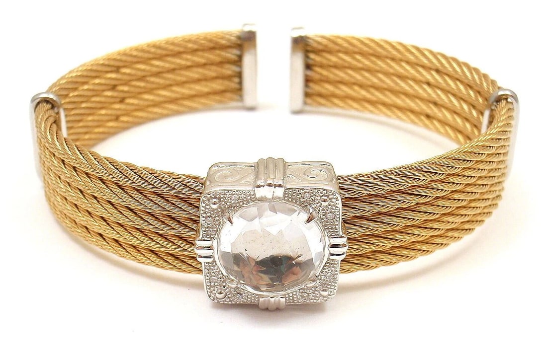 AUTHENTIC CHARRIOL 18K GOLD AND STEEL WIRE DIAMOND WHITE TOPAZ CELTIC BRACELET (1 of 10)