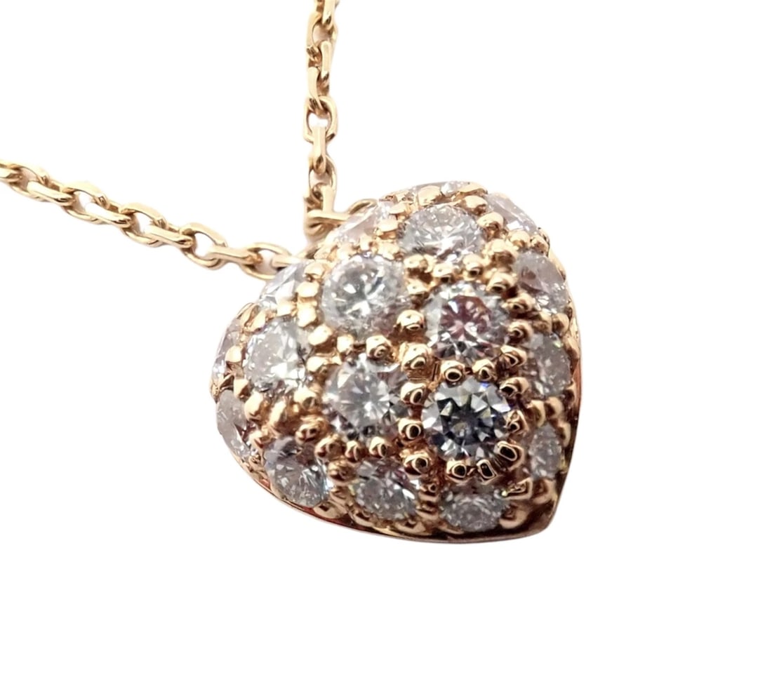 Authentic! Cartier Small Heart 18k Rose Gold Pave Diamond Pendant Necklace (1 of 5)