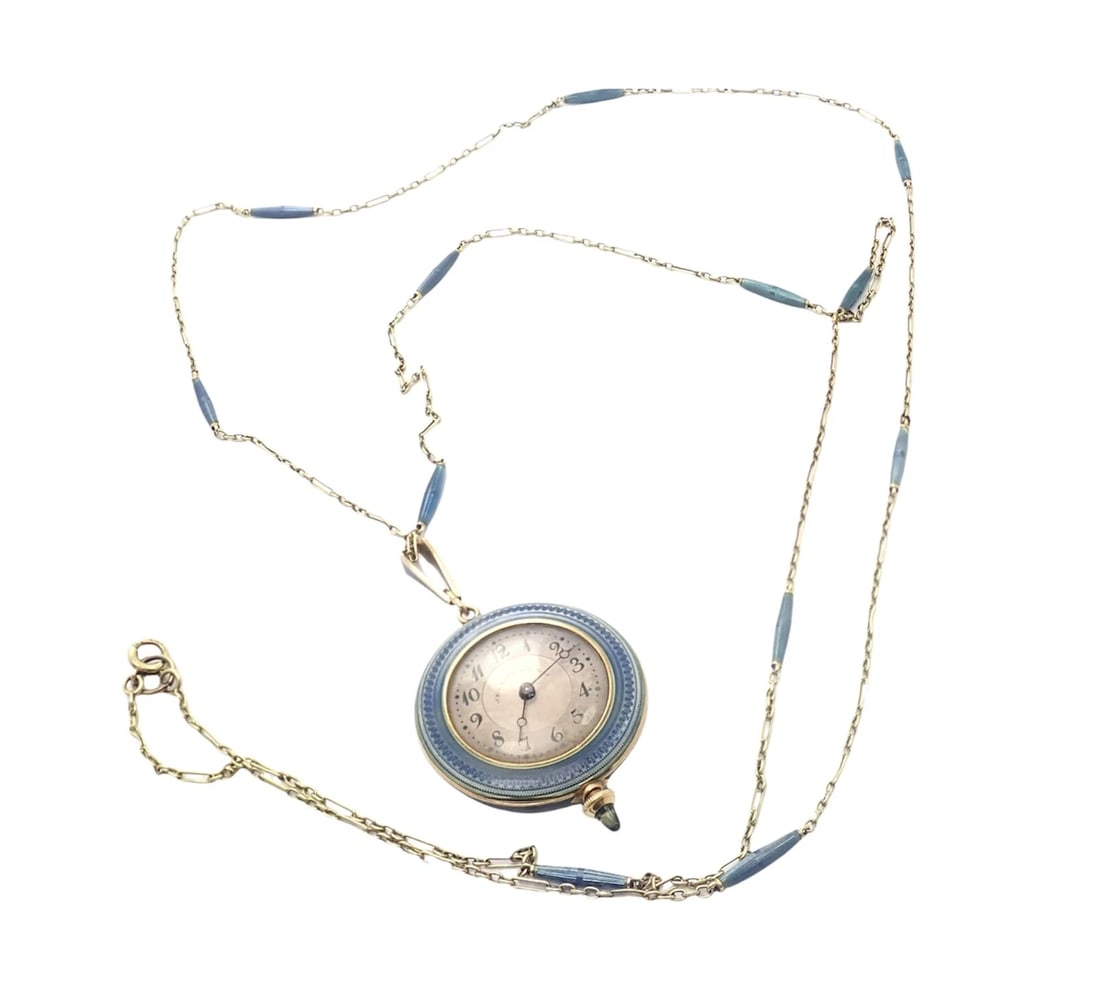 Vintage JE Caldwell Longines 14k Yellow Gold Diamond Enamel 32" Pendant Watch (1 of 11)