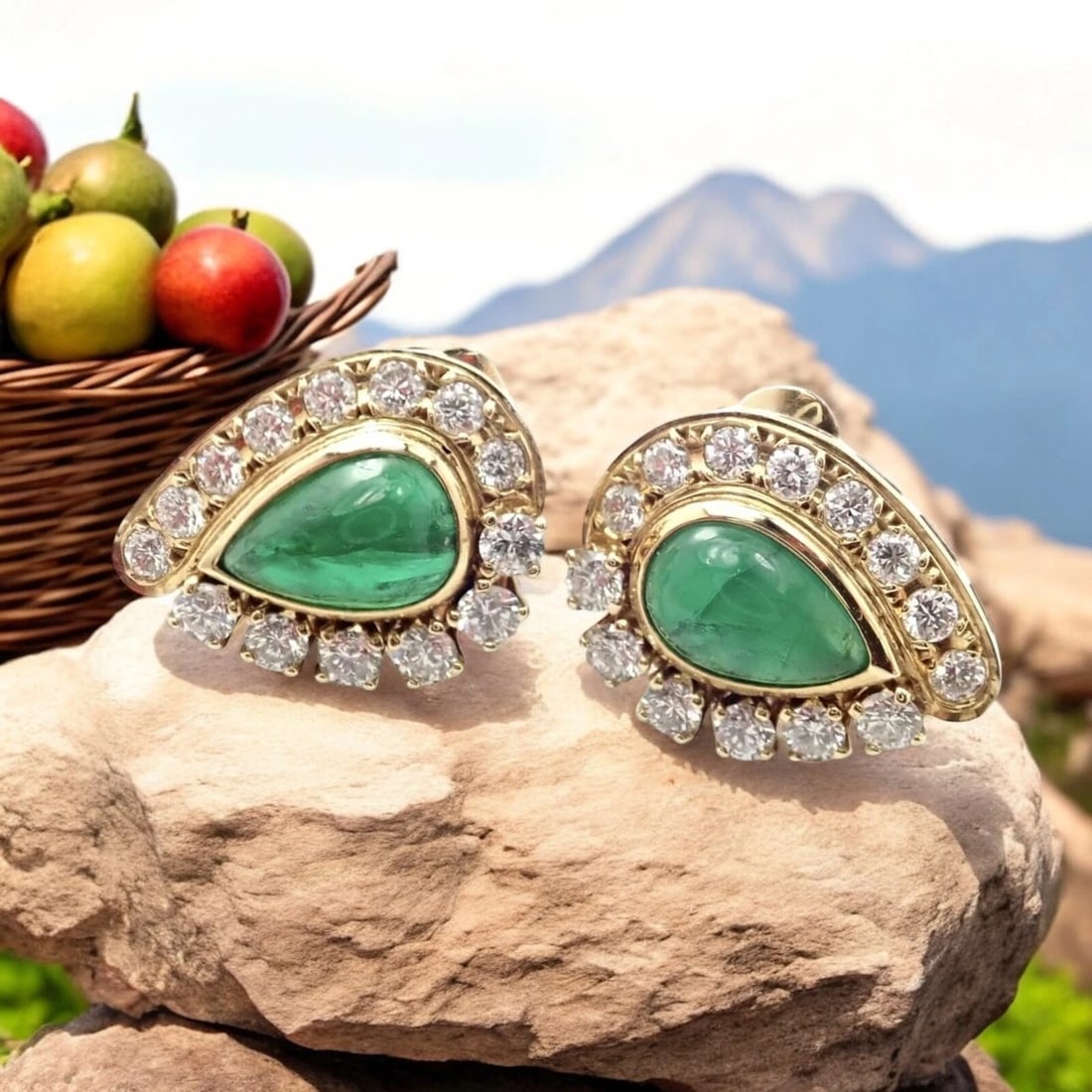 Authentic! Mikimoto 18k Yellow Gold Diamond Teardrop Emerald Screw Back Earrings: Authentic! Mikimoto 18k Yellow Gold Diamond Teardrop Emerald Screw Back Earrings About This Piece: These exquisite Mikimoto 18k Yellow Gold Diamond Teardrop Emerald Screw Back Earrings embody timeless