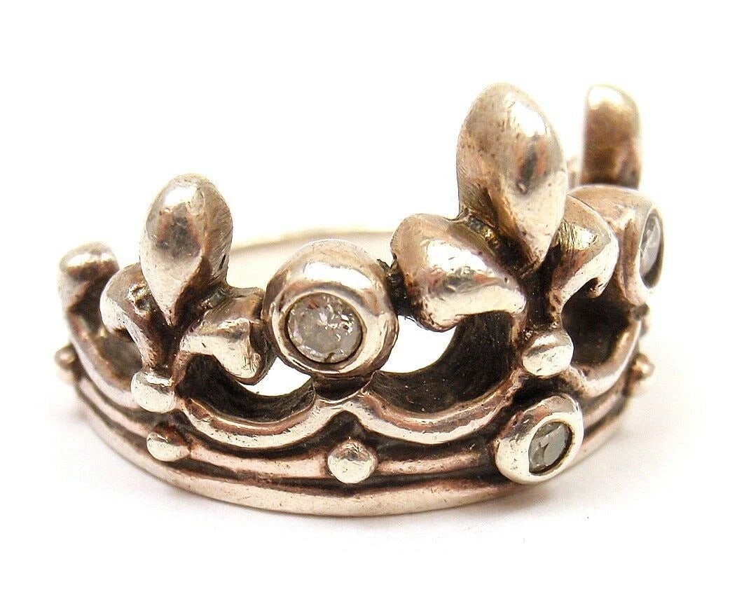 Rare! Authentic ROYAL ORDER Sterling Slver Diamond Crown Band Ring (1 of 5)
