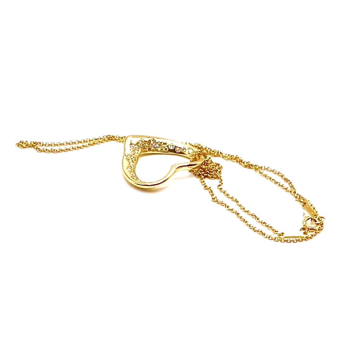 Authentic! Tiffany & Co Elsa Peretti 18k Yellow Gold Diamond Open Heart Necklace: Authentic! Tiffany & Co Elsa Peretti 18k Yellow Gold Diamond Open Heart Necklace About This Piece: The Authentic Tiffany & Co Elsa Peretti necklace is crafted from 18k yellow gold and features an open