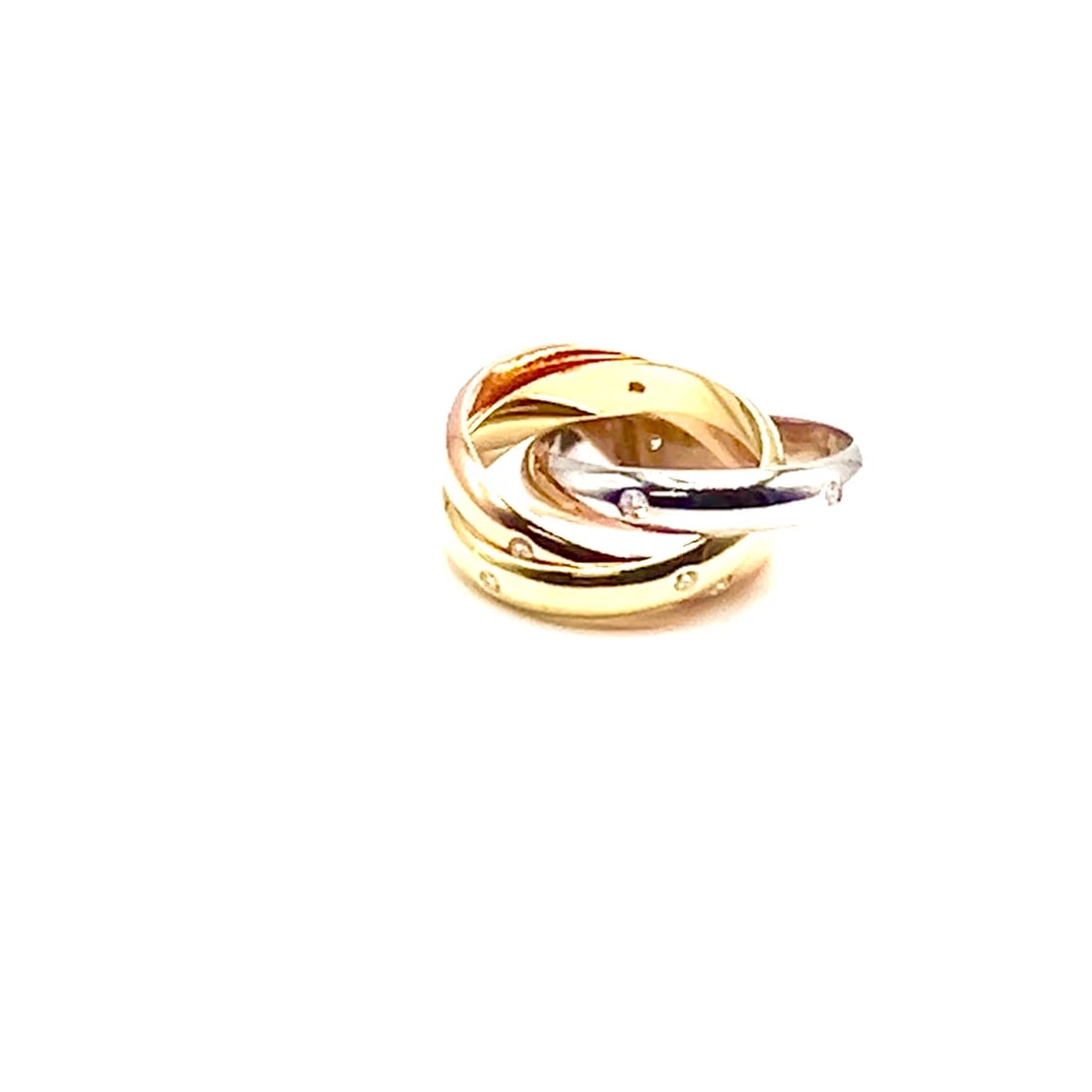 Authentic! Cartier 18k Tri-Color Gold Diamond Trinity Band Ring Size 5.75 Cert. (1 of 10)