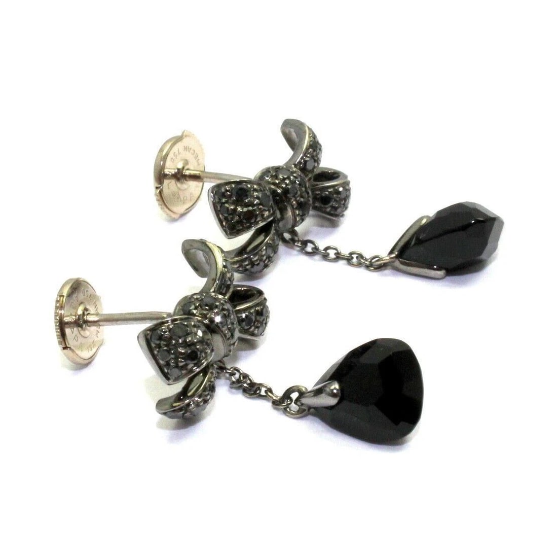 Rare! Authentic Pomellato 18k White Gold Black Diamond Onyx Drop Bow Earrings (1 of 5)